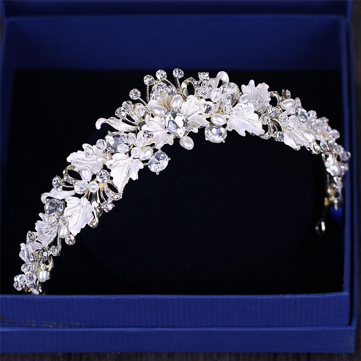 Baroque vintage gold color rhinestone pearl flower bridal crowns tiaras