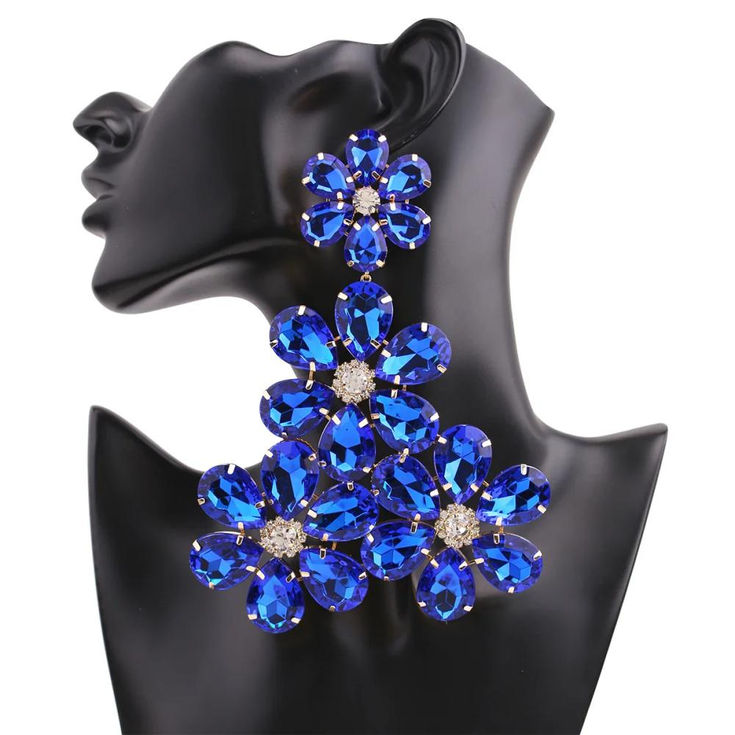 Stonefans Exaggerated Flower Dangle Earrings Water Drop