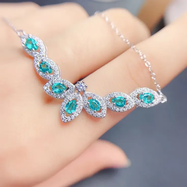 Natural Topaz Pendant Necklace Women 925 Silver 18K Gold Plated Jewelry