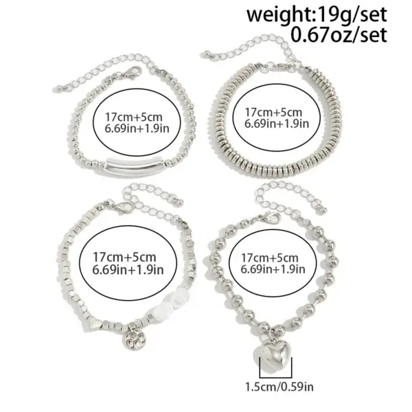 Pearl Heart Charm Bracelet Set for Women