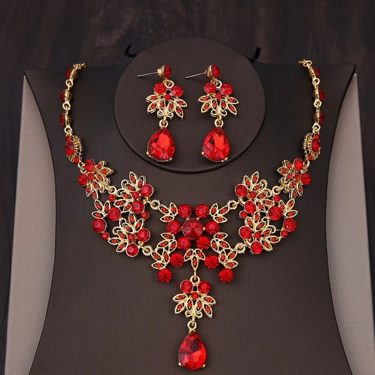 Baroque Gold Color Bridal Jewelry Sets Rhinestone Crown Necklace Earrings