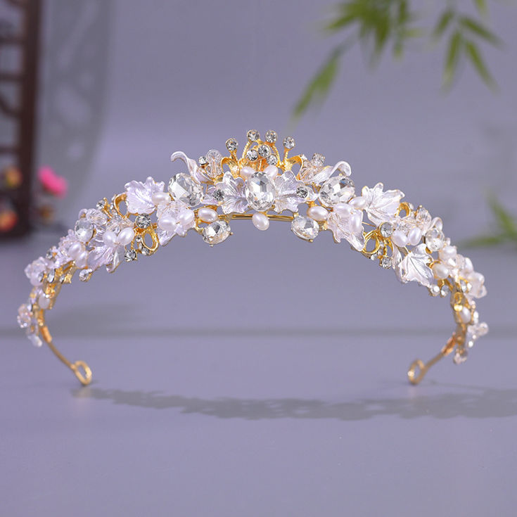 Rose Gold Color Baroque Crystal Pearls Bridal Tiaras Cubic Zircon Crown