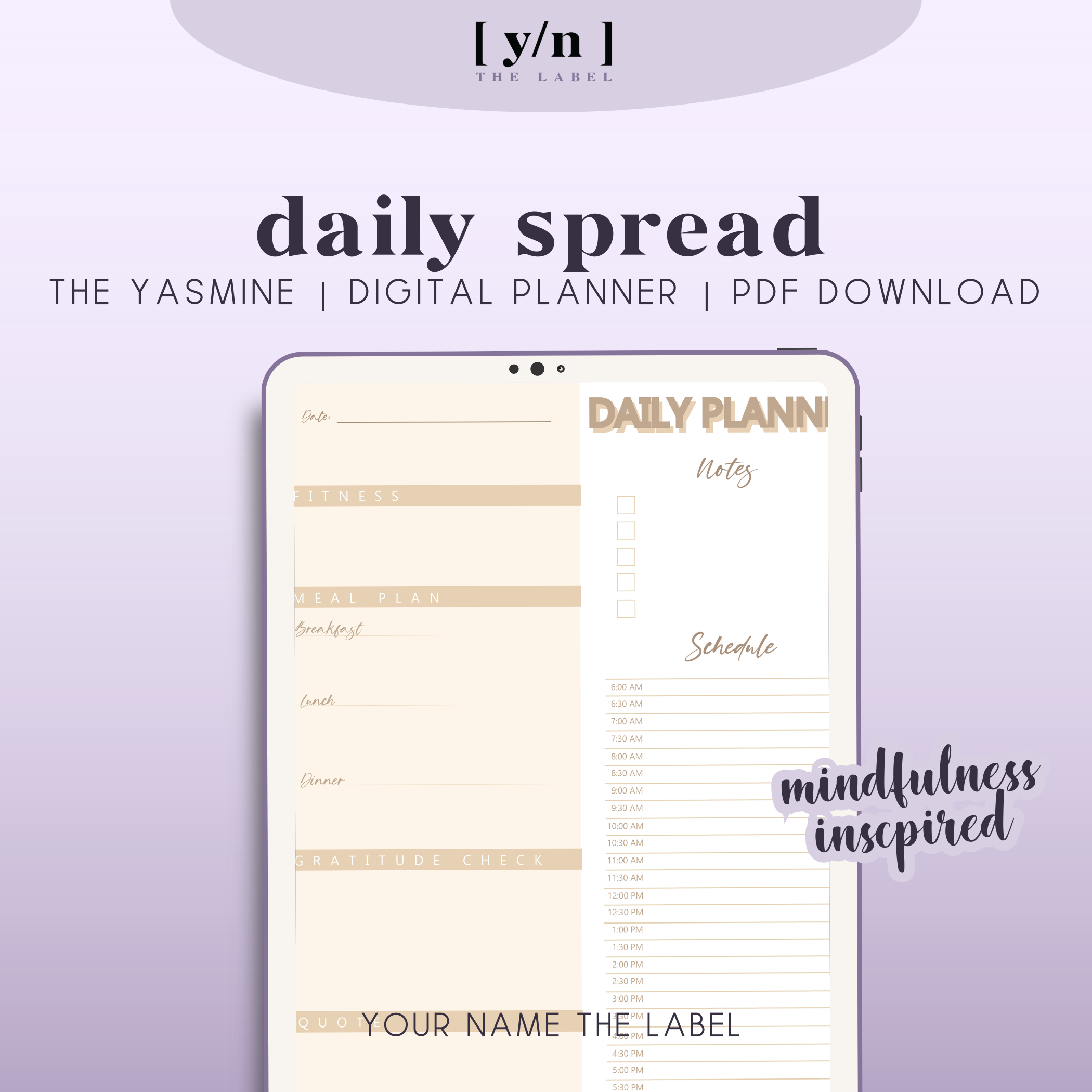 YASMINE | Nude Digital Daily Planner | Time Blocking | Letter Sized