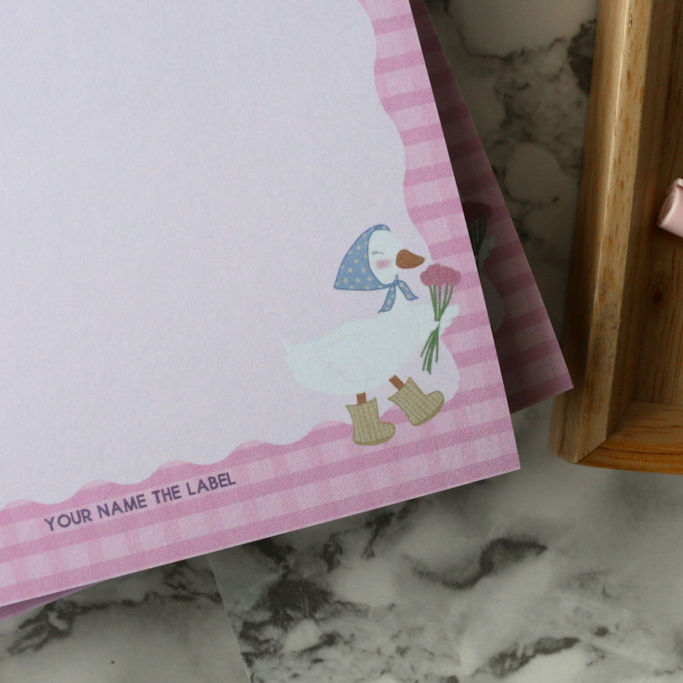 Thumbnail: Spring Goose Notepad | Pink Gingham Print, Soft Girl Cottage Core Stationary