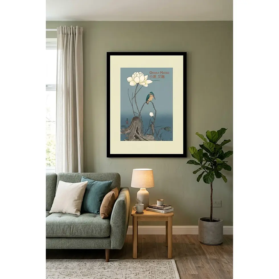 Ohara Matao (Koson) - Kingfisher on a Lotus Stem