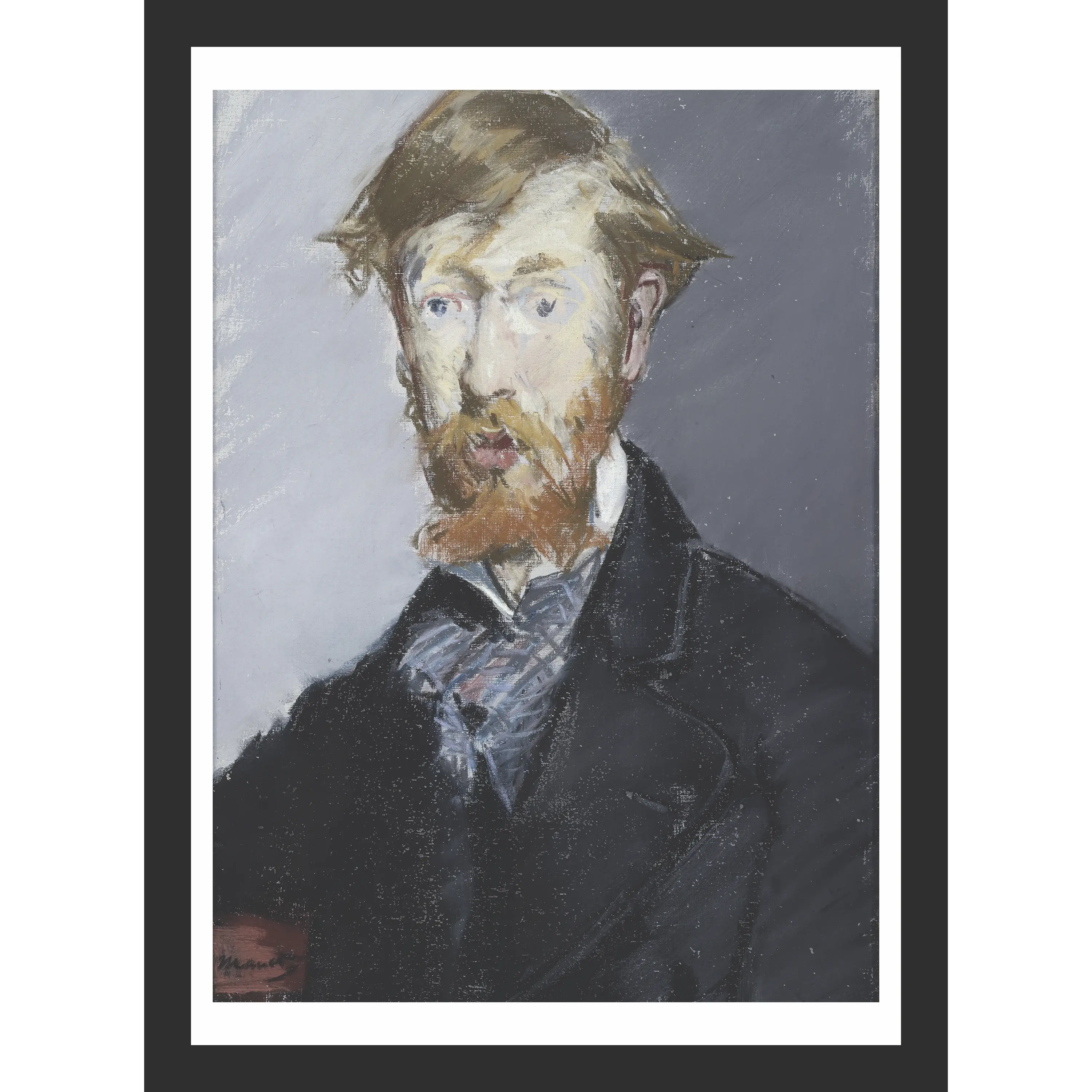 Man with light reddish hair and a beard, rendered with rapid, visible brushstrokes against a dark, sketch-like background.