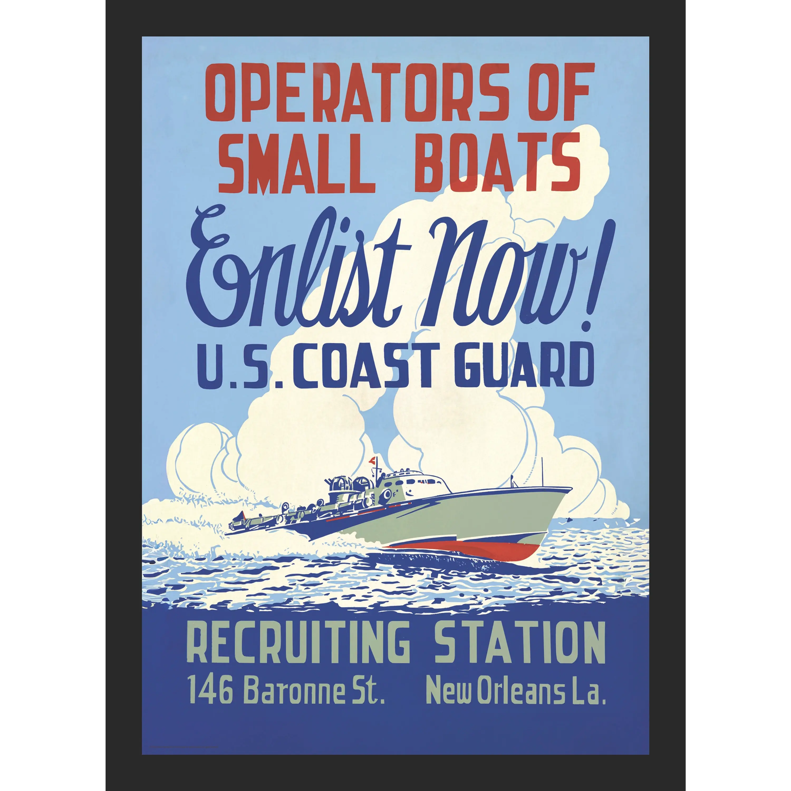 Blue enlistment poster for US Coastguard