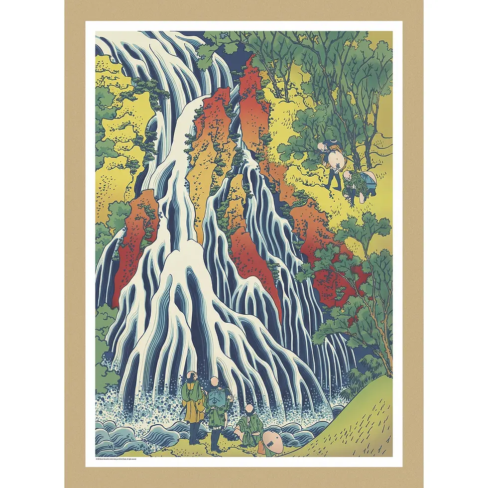 Pilgrims near a waterfall