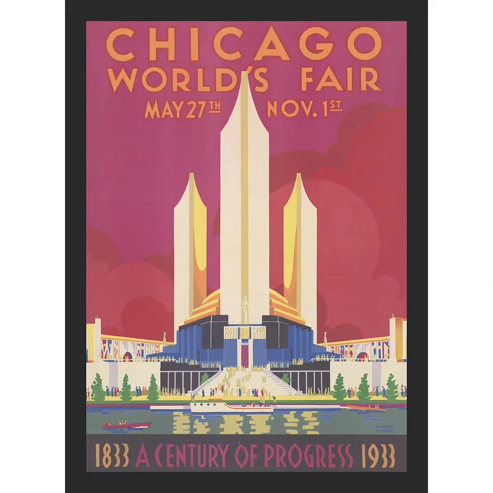 Striking art-deco image for a world fair in Chicago