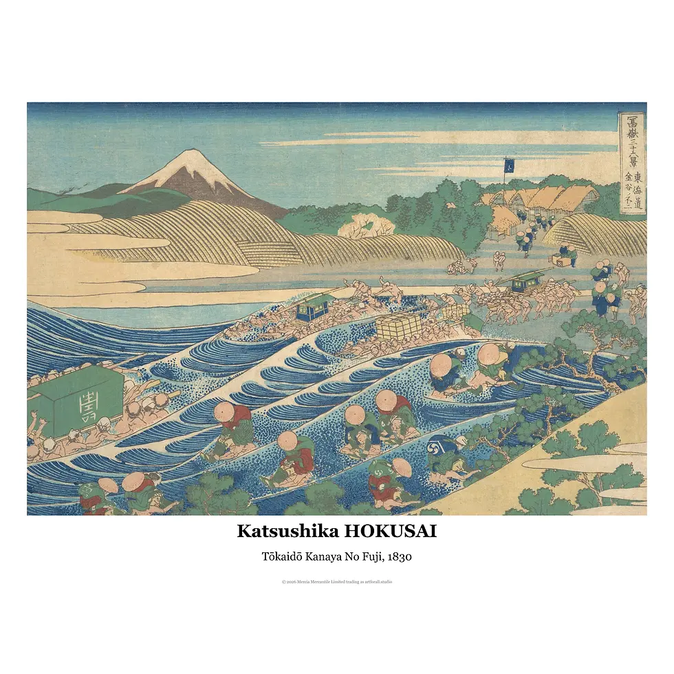Thumbnail: Travellers carried on the shoulders of porters crossing a river