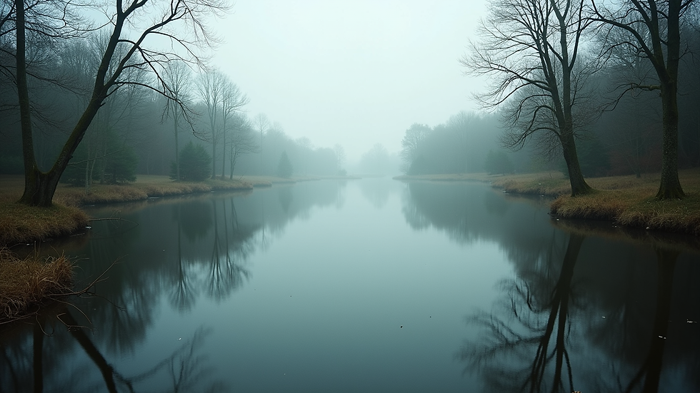 Eye-level view of a serene lake surrounded by trees