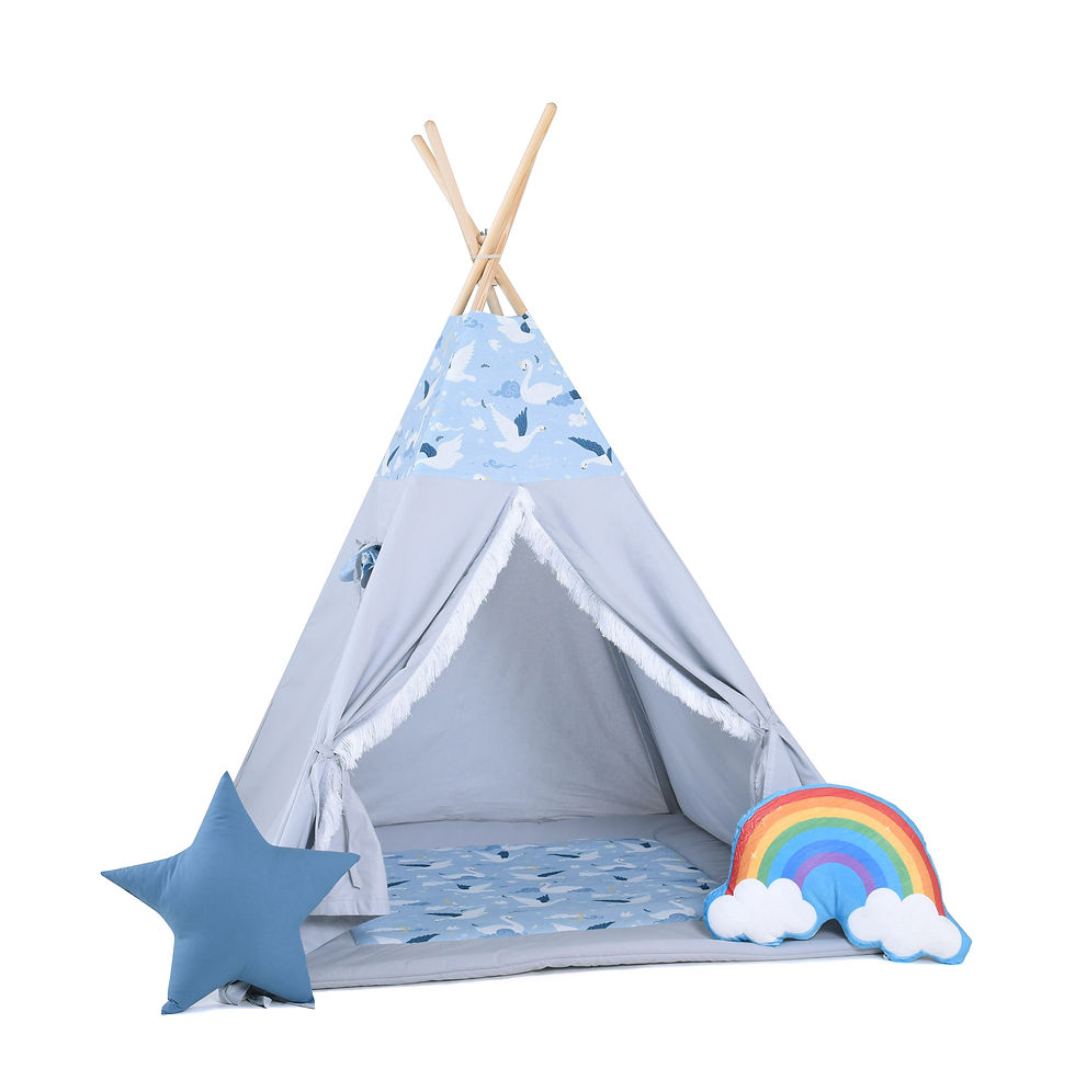 Thumbnail: blue kids teepees with swans for boys