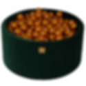 MeowBaby® Baby Foam Round Ball Pit 90x40cm with 300 Balls 7cm Certified, Velvet, Dark Green: Gold Balls