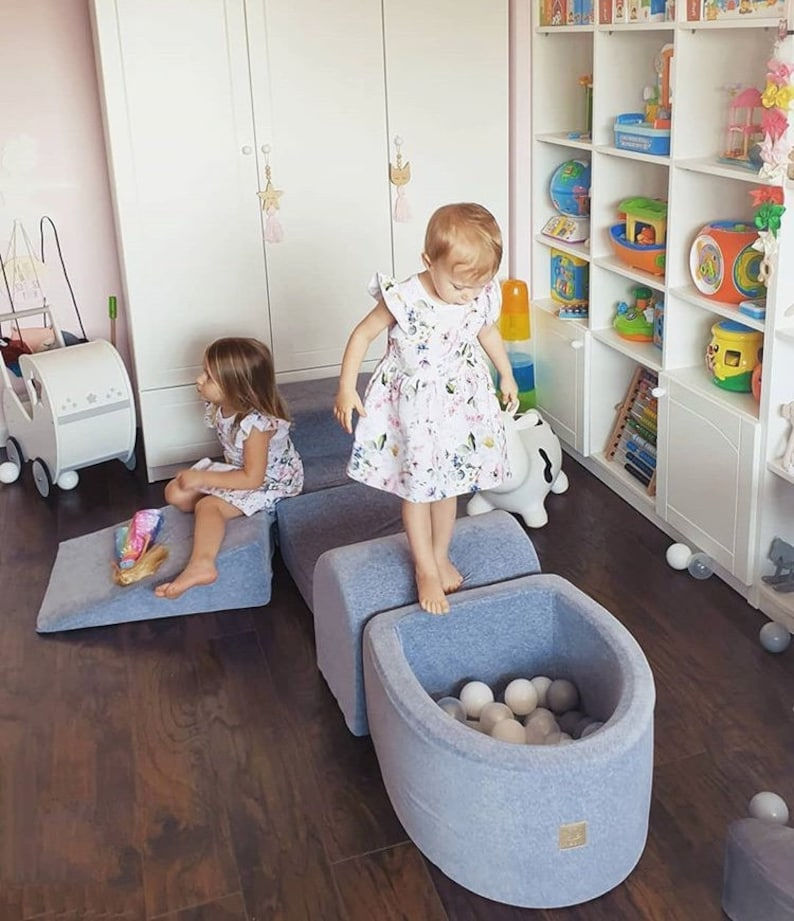 Thumbnail: MeowBaby® VELVET Light Grey climbing blocks 4 elements + Ball Pit + 100 Balls