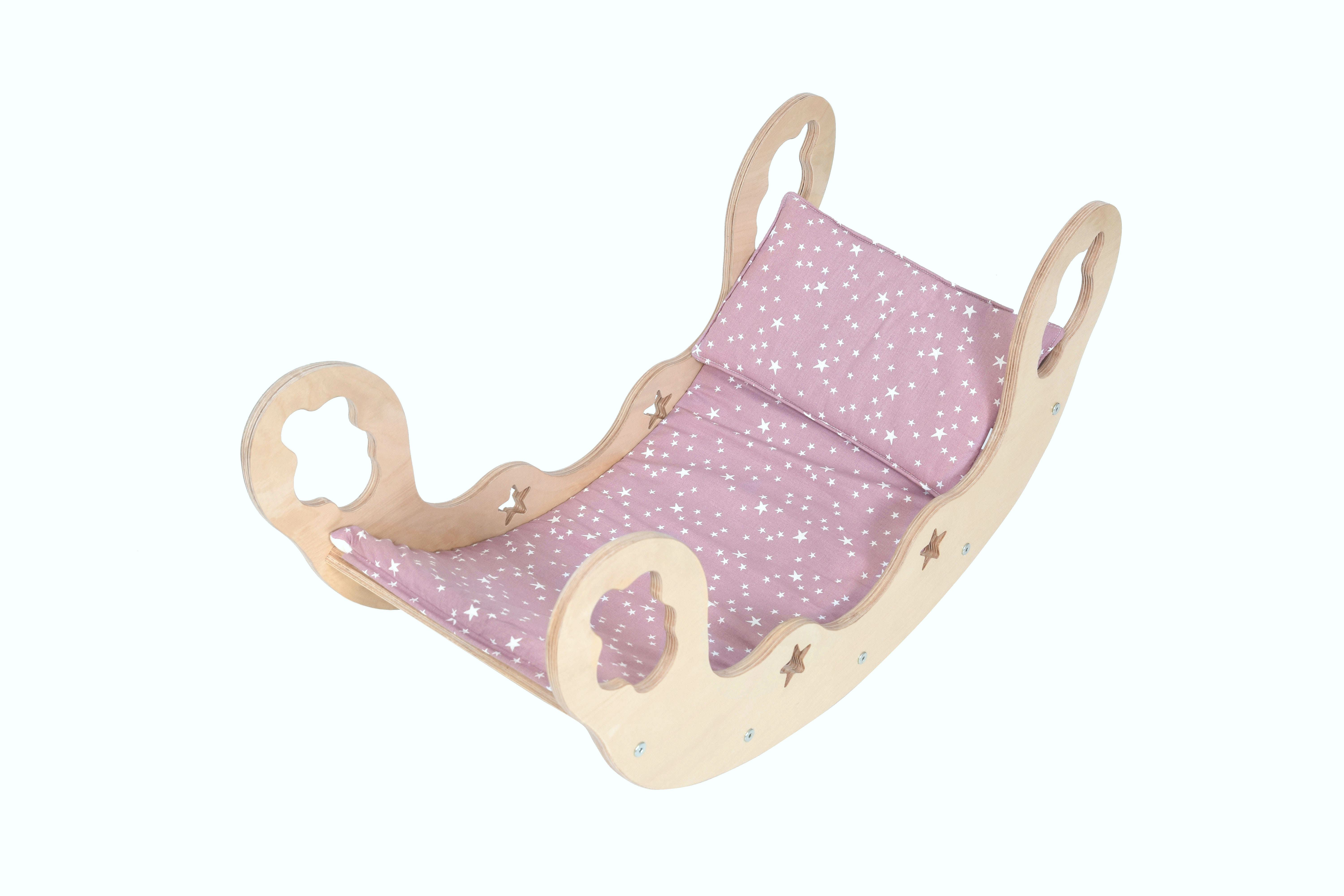 Montessori Rocker with Cushion and Blanket-Purple & Stars
