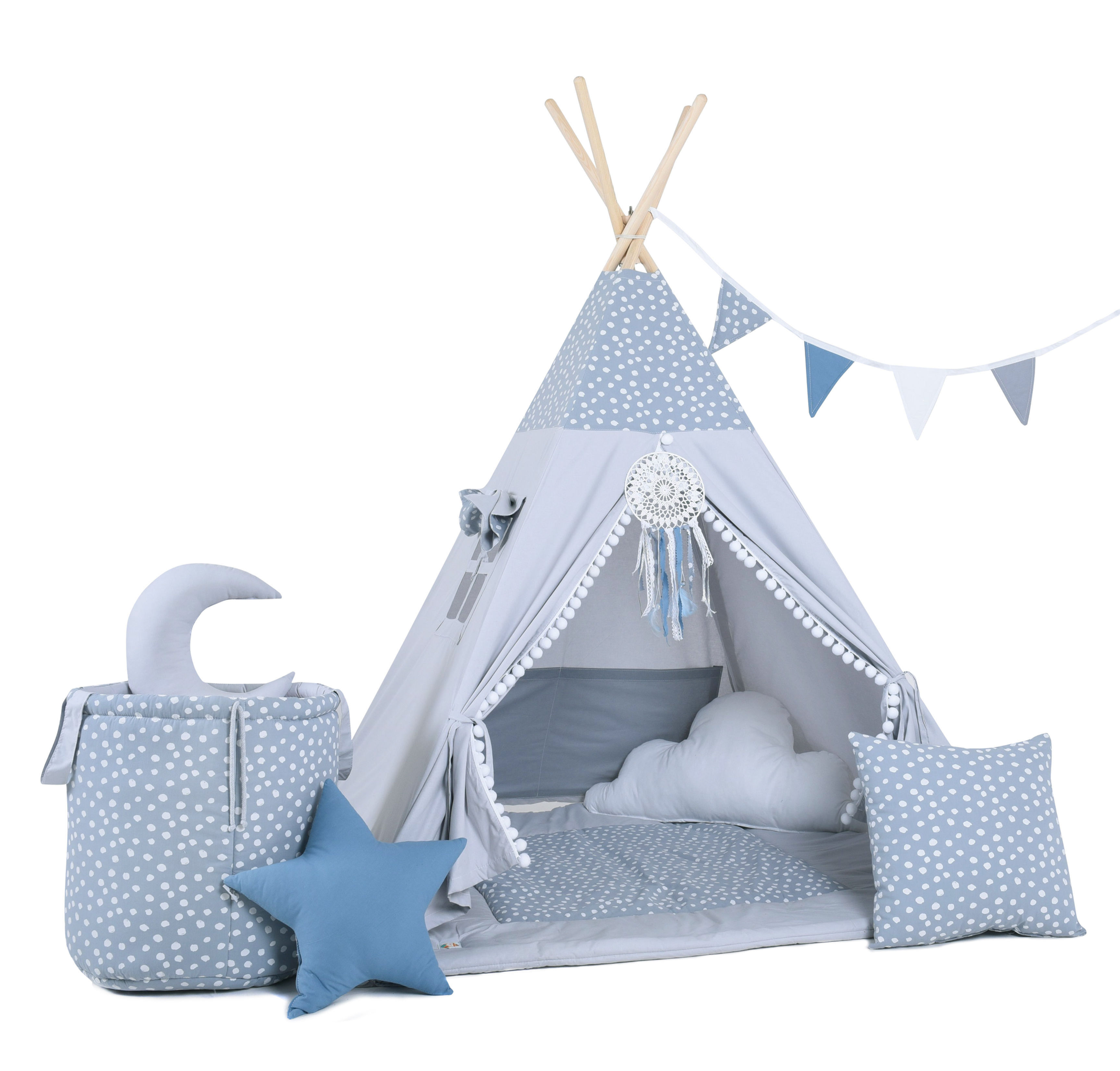 Grey/Blue kids teepee | Grey/Blue kids teepee tent | Grey/Blue baby teepee | teepee tent Grey/Blue |