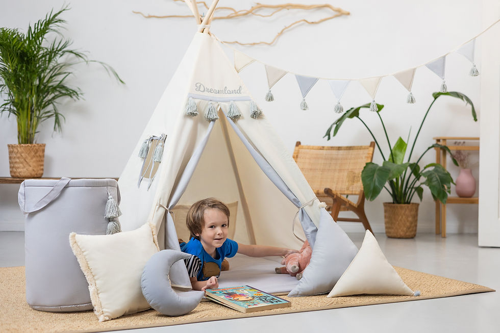 Thumbnail: Cream and Grey Teepee tent | Teepee tent for kids | cream teepee |