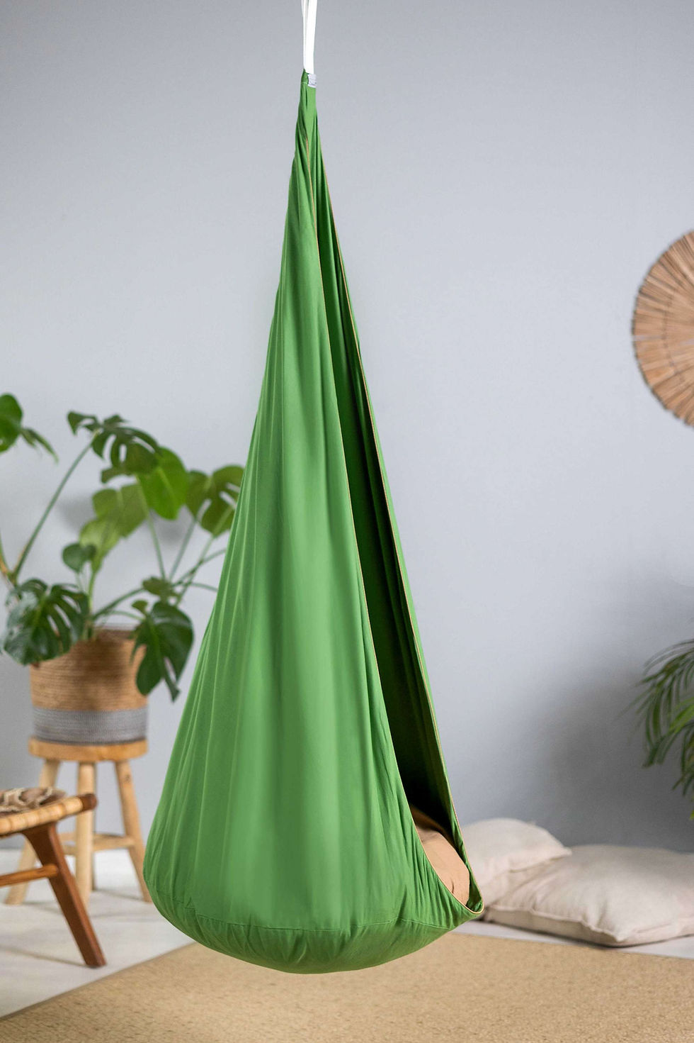 Thumbnail: green cocoon swing for kids | green kids hanging cocoon chair swing | kids cocoon swing green | sensory swing green |