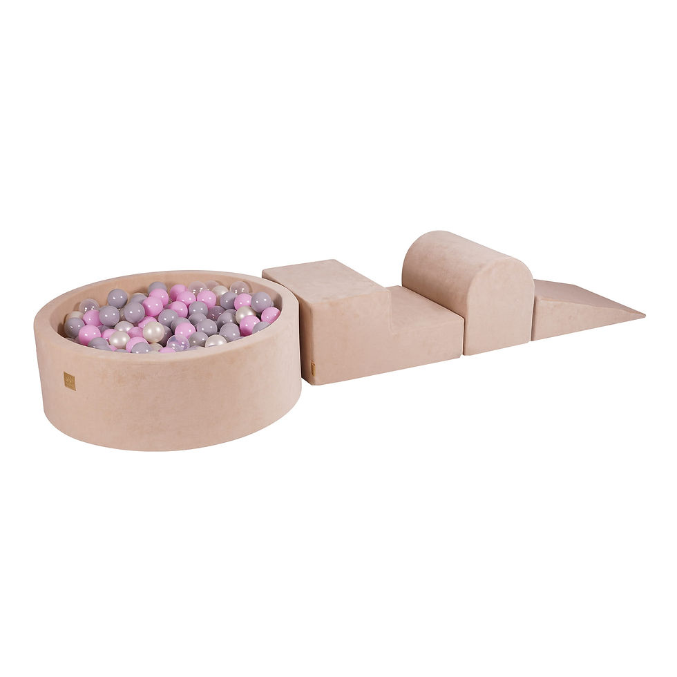 Thumbnail: MeowBaby® Foam climbing blocks for toddlers ECRU 3 elements with Ball Pit | ecru soft play set with ball pit |
