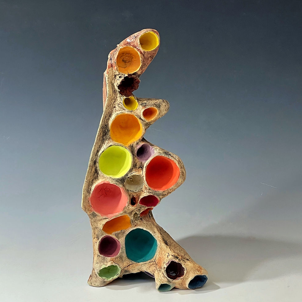 Dye Pots paper clay sculpture by Judy Nelson-Moore