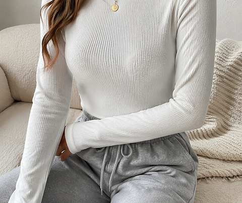 Essential Ribbed Long Sleeve Top – White