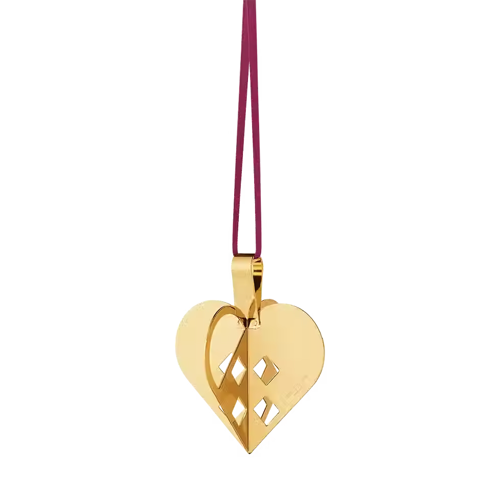 Georg Jensen 2025 - Holiday Ornament Heart in 18kt Gold Plated Brass with Burgundy ribbon