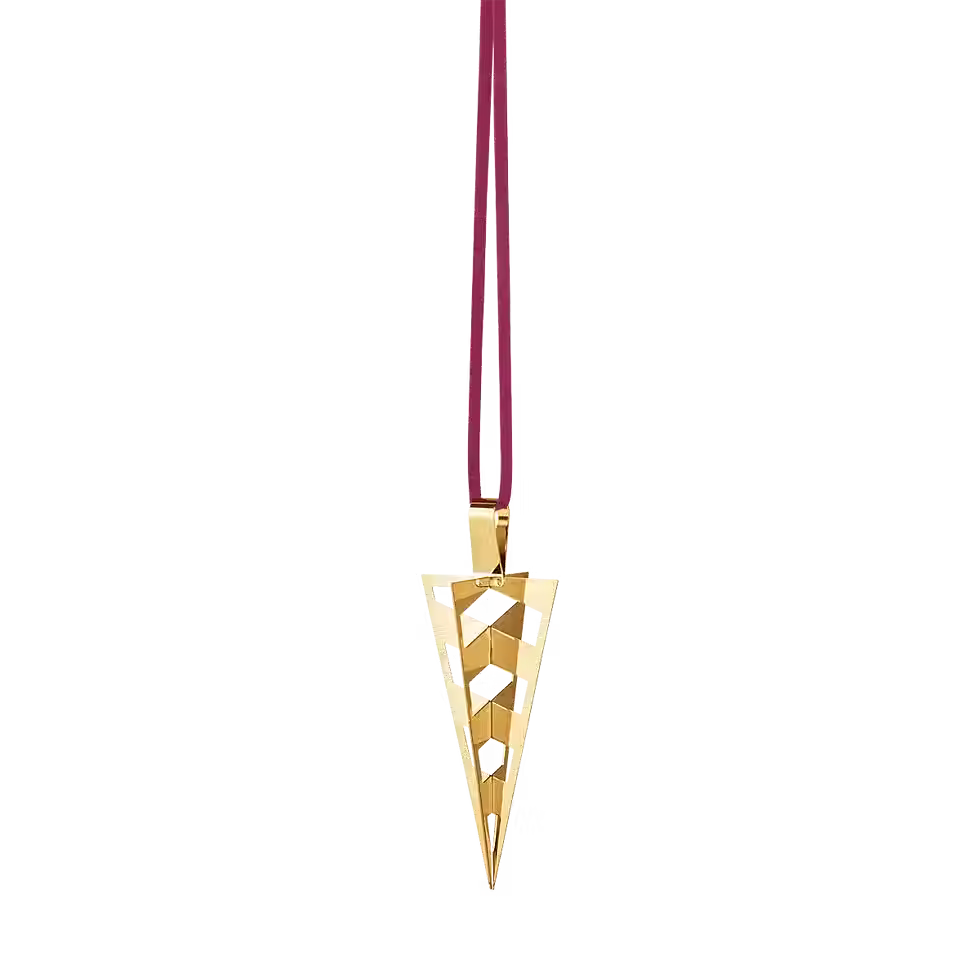 Georg Jensen 2025 - Holiday Ornament Cornet - 18kt Gold Plated, Brass with a Burgundy ribbon