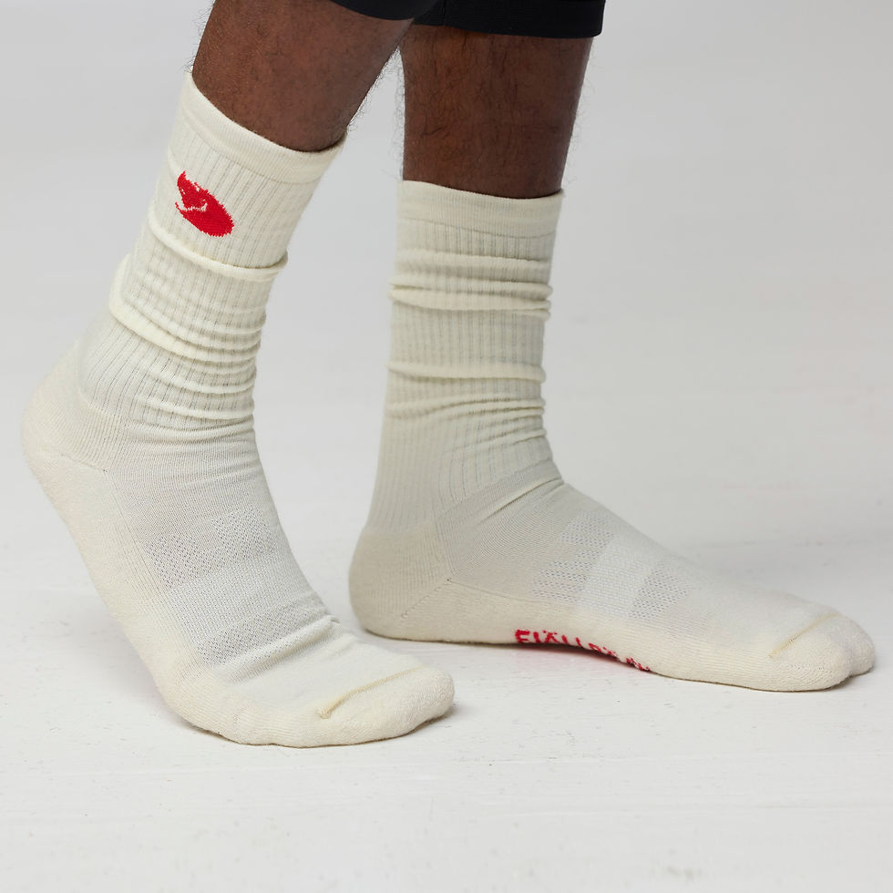 a man wearing a pair of Fjallraven - Wool Sock - eggshell