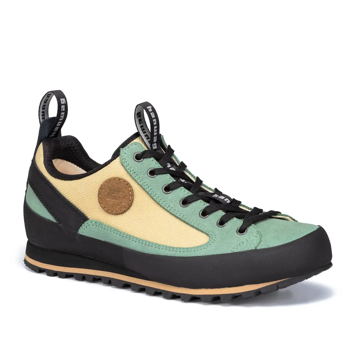side view of a pair of Hanwag - Rotpunkt Low LL - Mint/Nude Beige