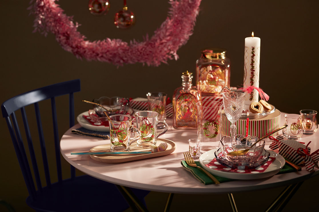 a beautiful table set for Christmas