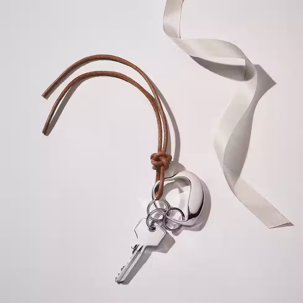 Georg Jensen Heart Key Ring in Stainless Steel cluster and ribbon