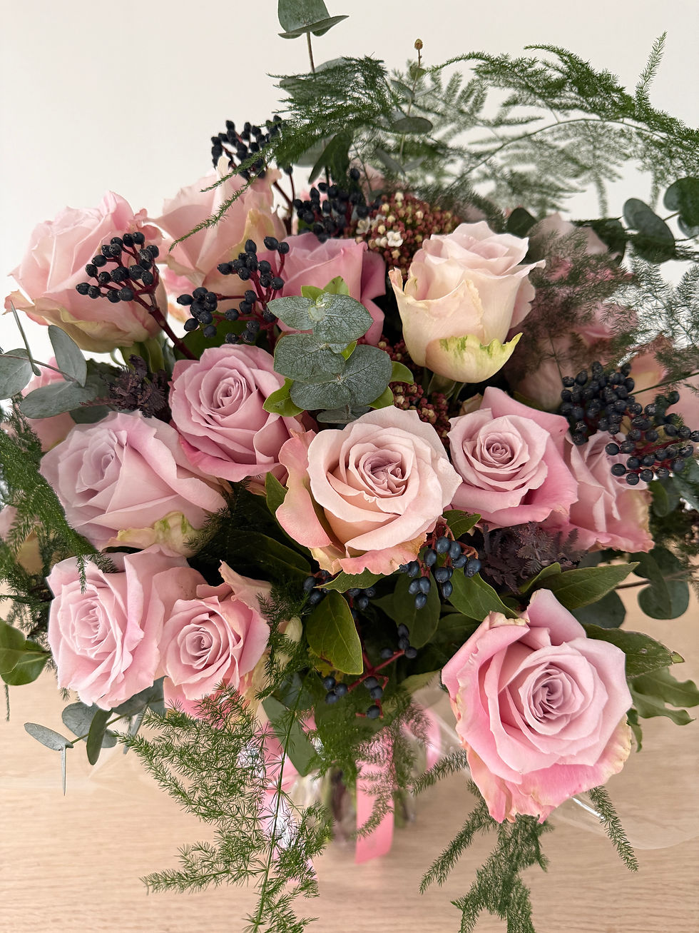 close up of 24 Large Headed Luxurious Pink Roses