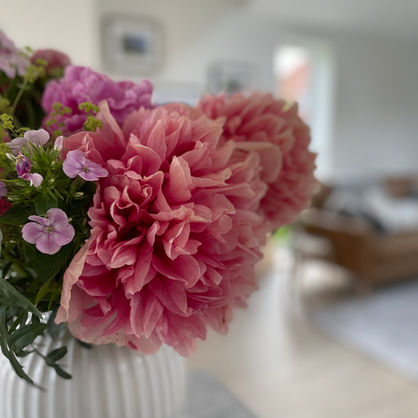 Kahler Hammershoi vase with pink peonies by Blomster designs Flowers