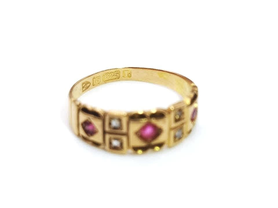 縮圖：1891年英國15K金紅寶石鑽石Gypsy Ring
