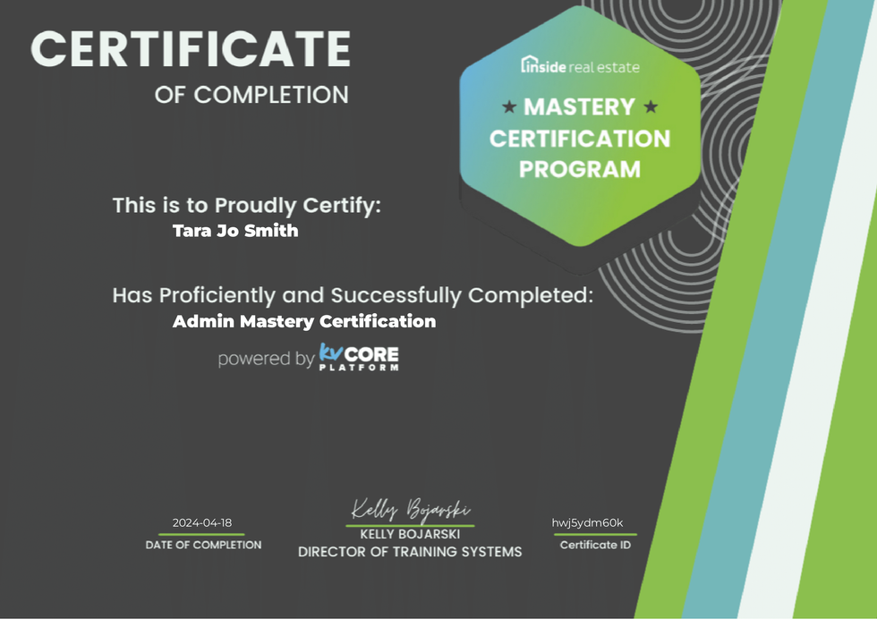Tara Jo Smith - Admin Mastery Certificate