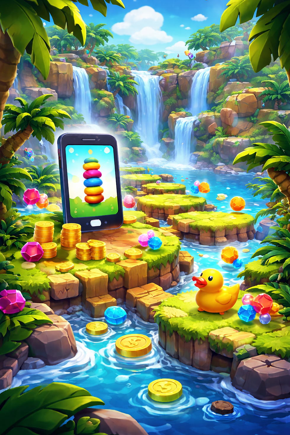 Close-up view of a smartphone displaying a colorful hyper-casual game