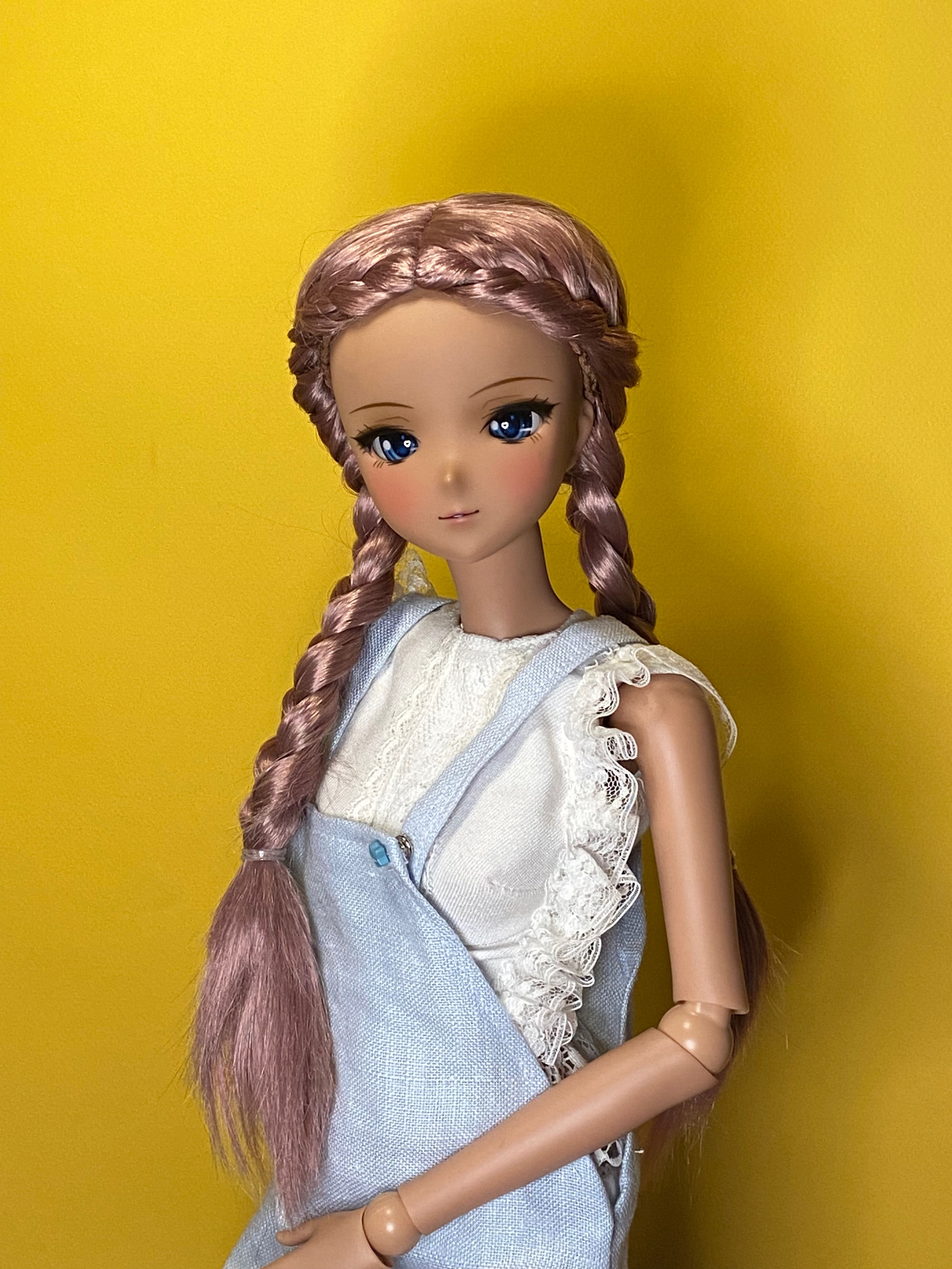 Alice double French braid doll wig deep rose in size 8-9