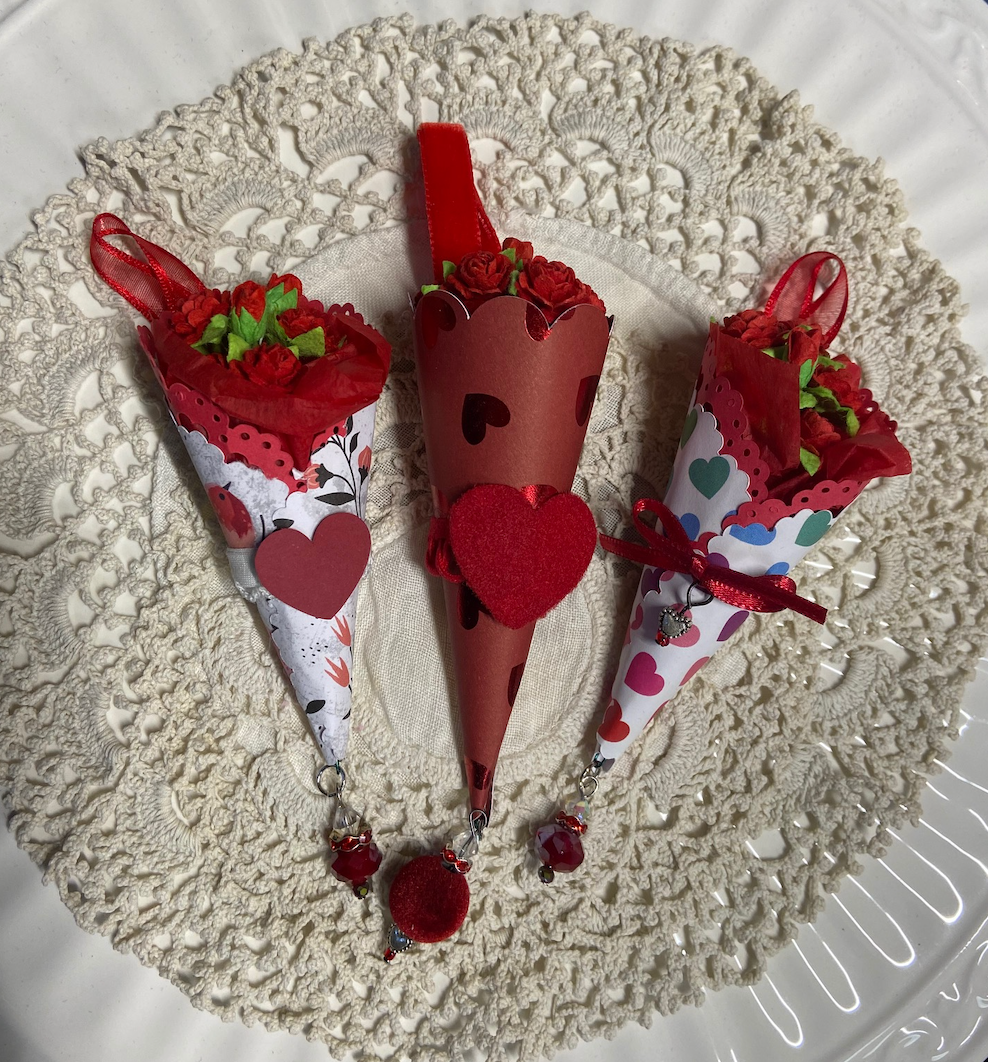 Victorian paper cone bouquet with roses ornament decoration doll prop