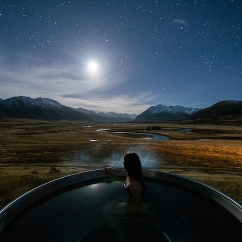 Lindis Lodge hot tub at night