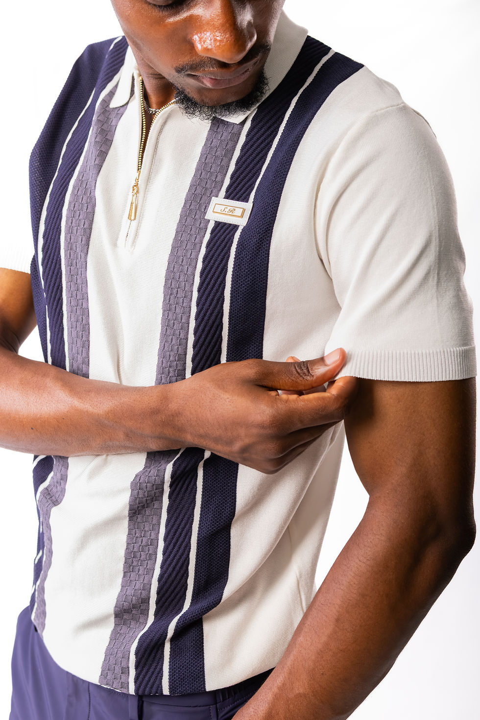Thumbnail: Knitted SR Golf Shirt - Blue Stripe