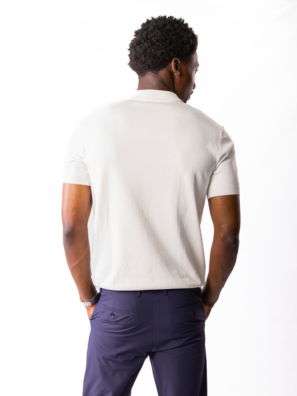 Thumbnail: Knitted SR Golf Shirt - Blue Stripe