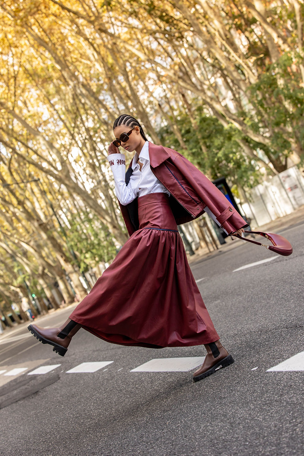 Recycled Leather Skirt in bordeaux