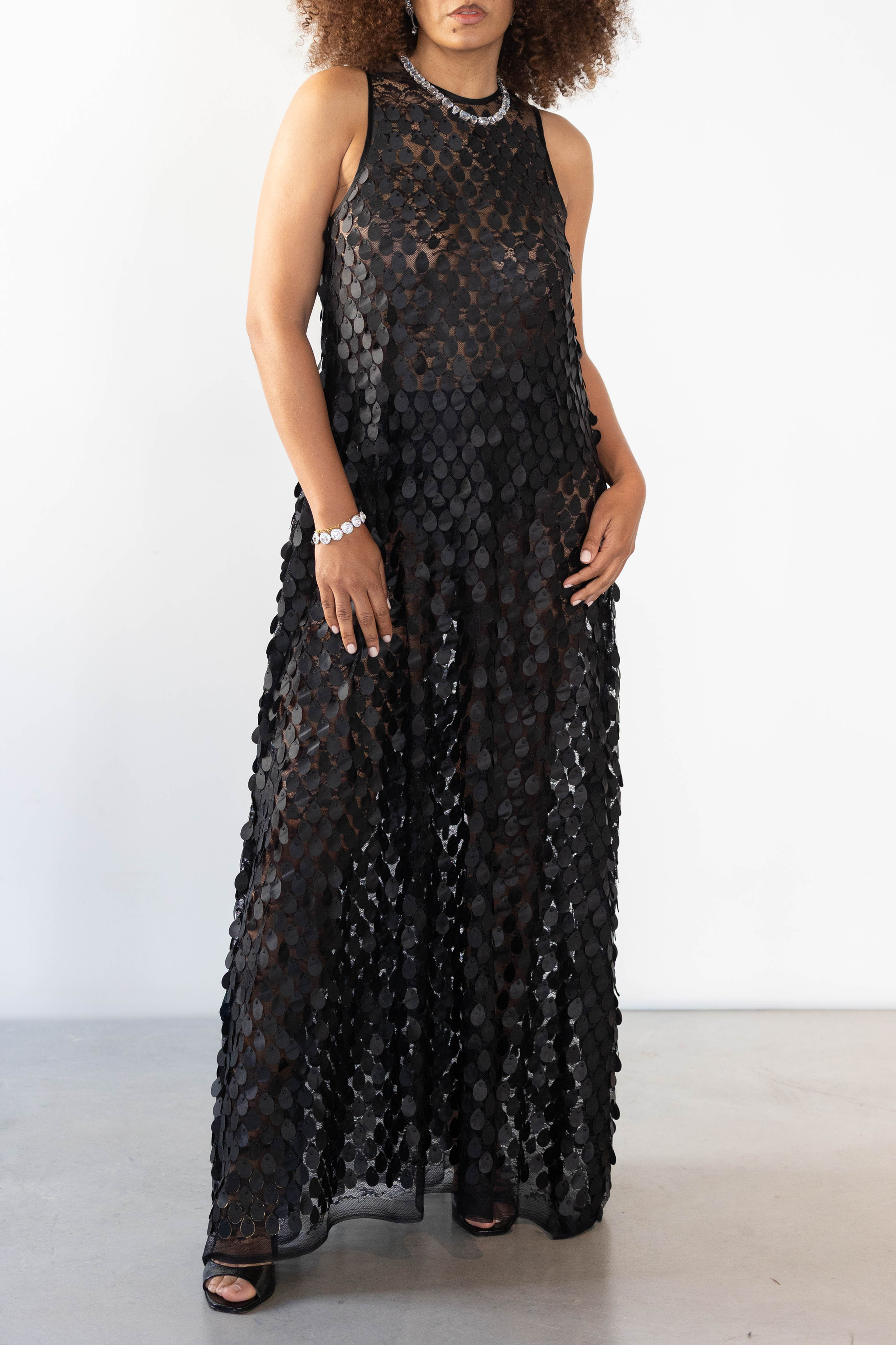 Black 3D Lace Maxi Dress