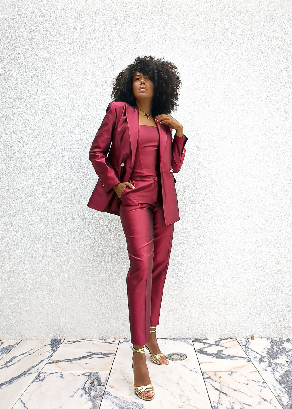 conjunto fato de seda rosa