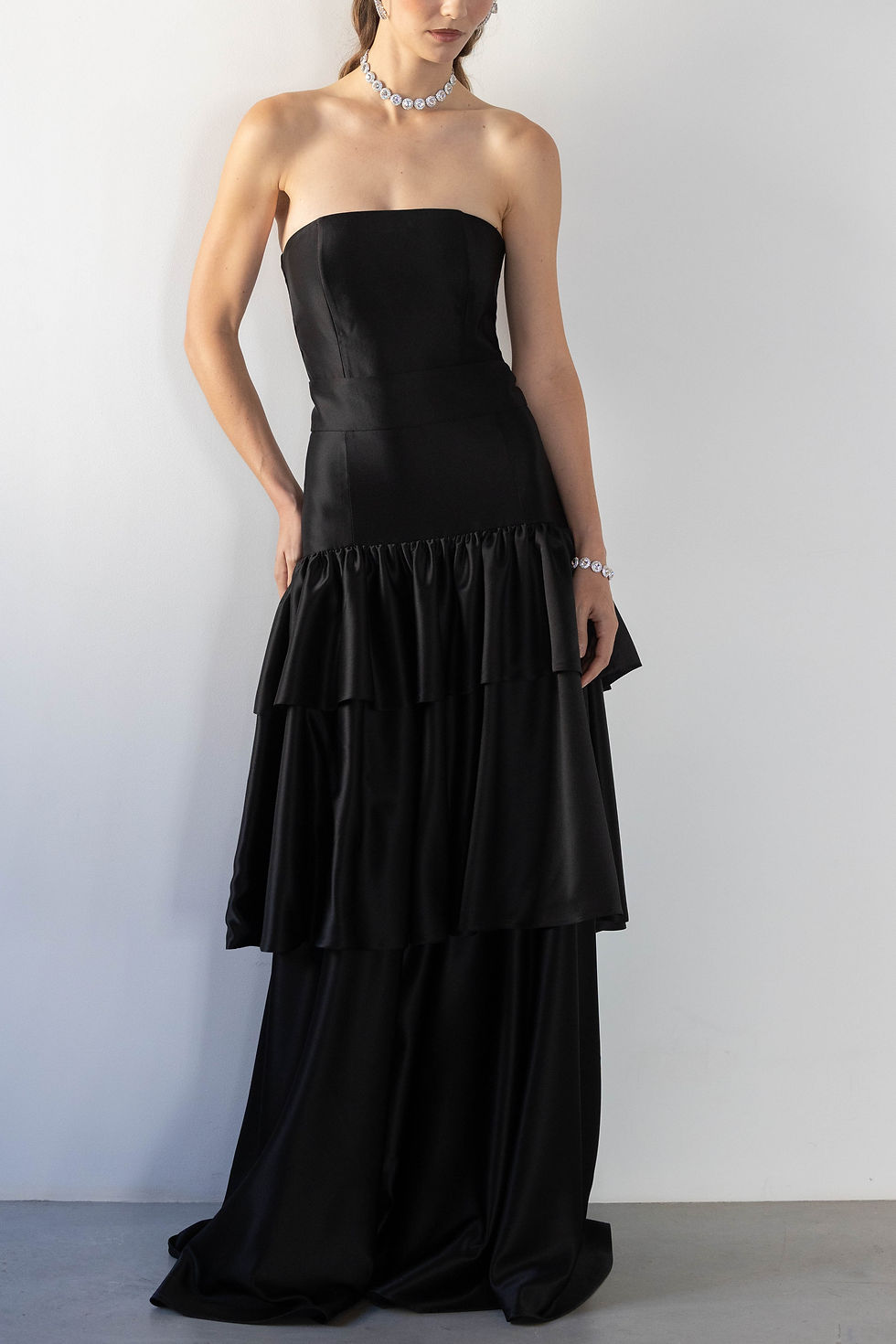 Thumbnail: Black Silk Ruffle Maxi Skirt