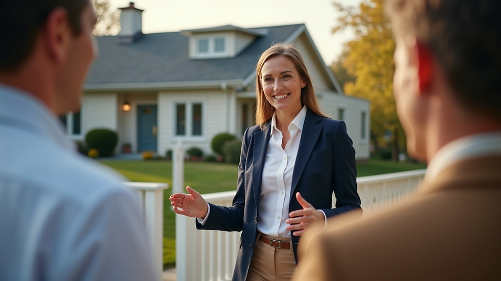 Eye-level view of a real estate agent engaging with clients at an open house