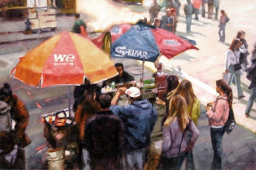 Street Lunch, NYC 48x72 oil D