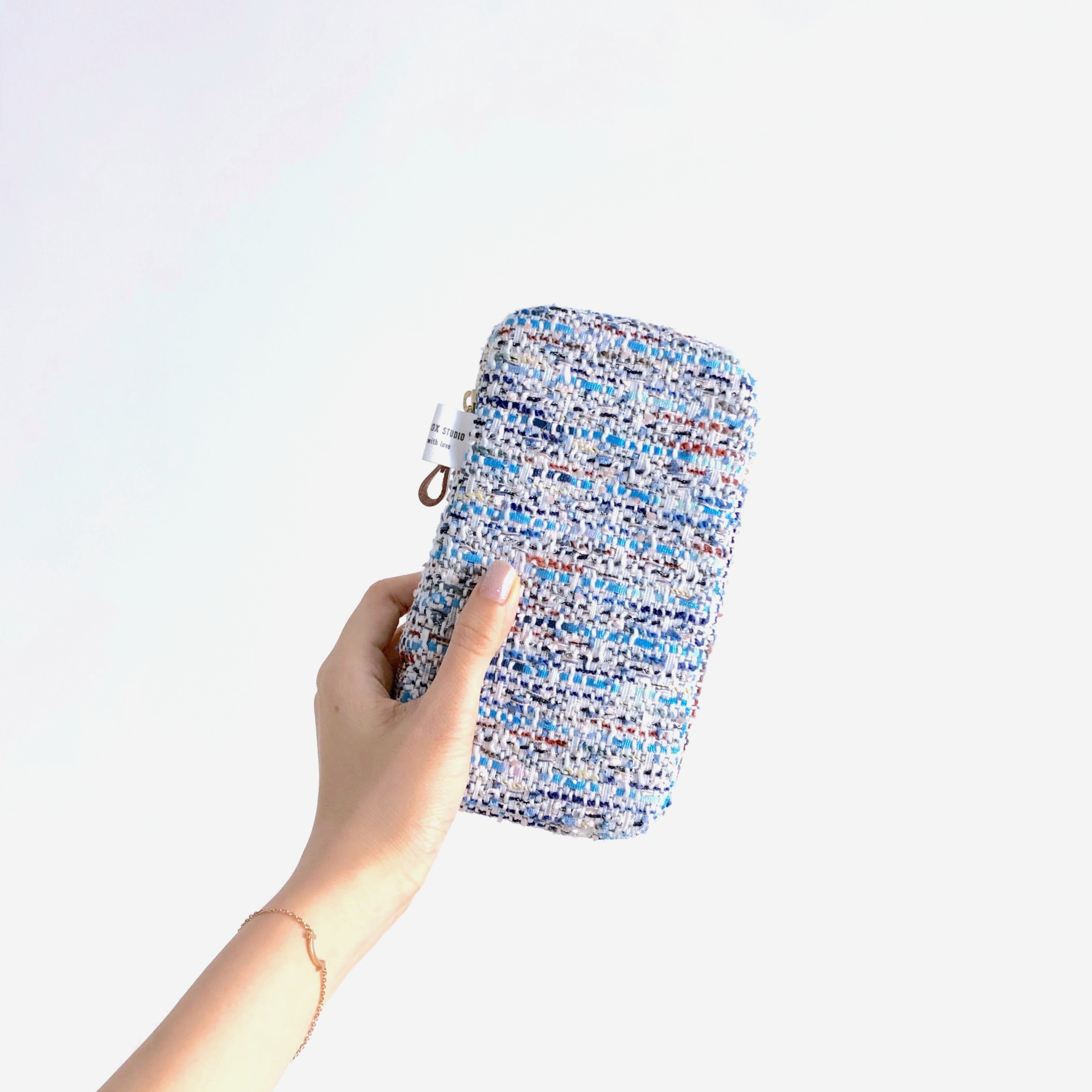 Blue tweed crochet hook tool case