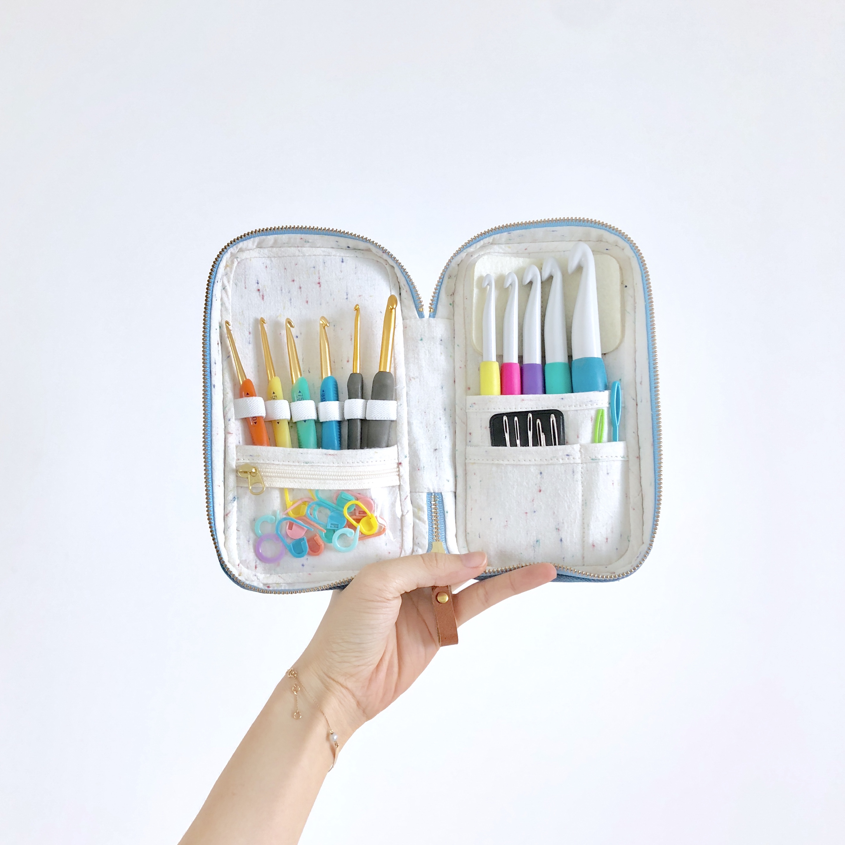 Denim crochet hook tool case