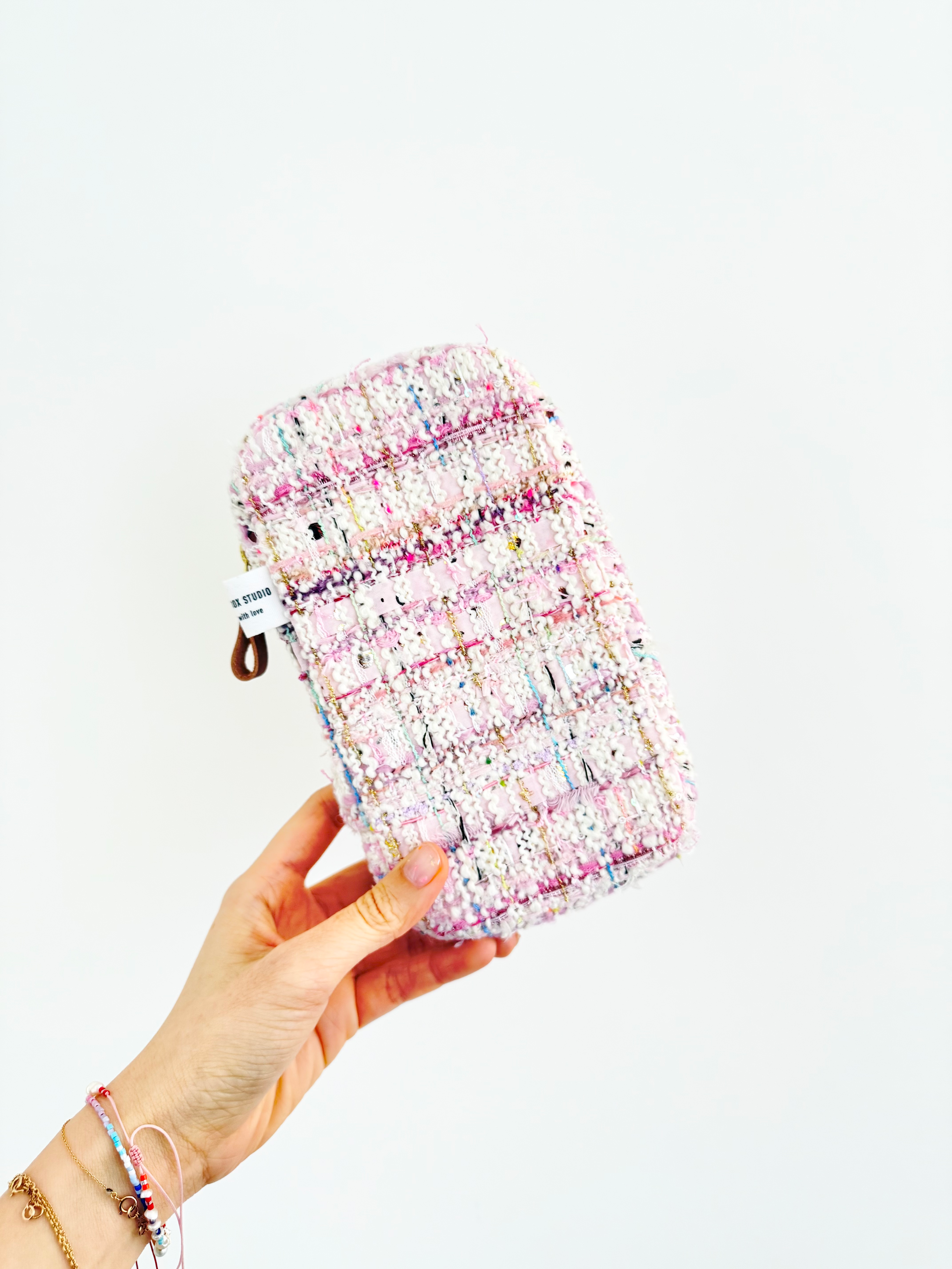 Pink tweed crochet hook tool case